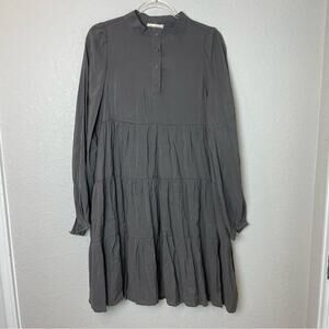 BNWT! SHOP STEVIE Charcoal Gray Tiered Long Sleeve Dress Size L